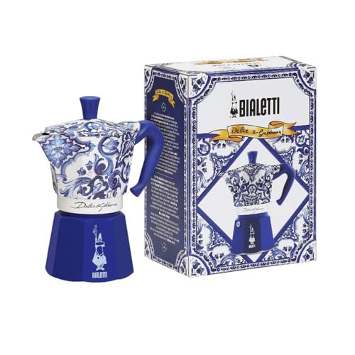 Image of Bialetti Original Dolce & Gabbana Blue Mediterraneo Design Moka Pot, Italian Stovetop Espresso Maker, Premium Coffee Maker, Made in Italy for Authentic Espresso Coffee Since 1933 (6 Cup)