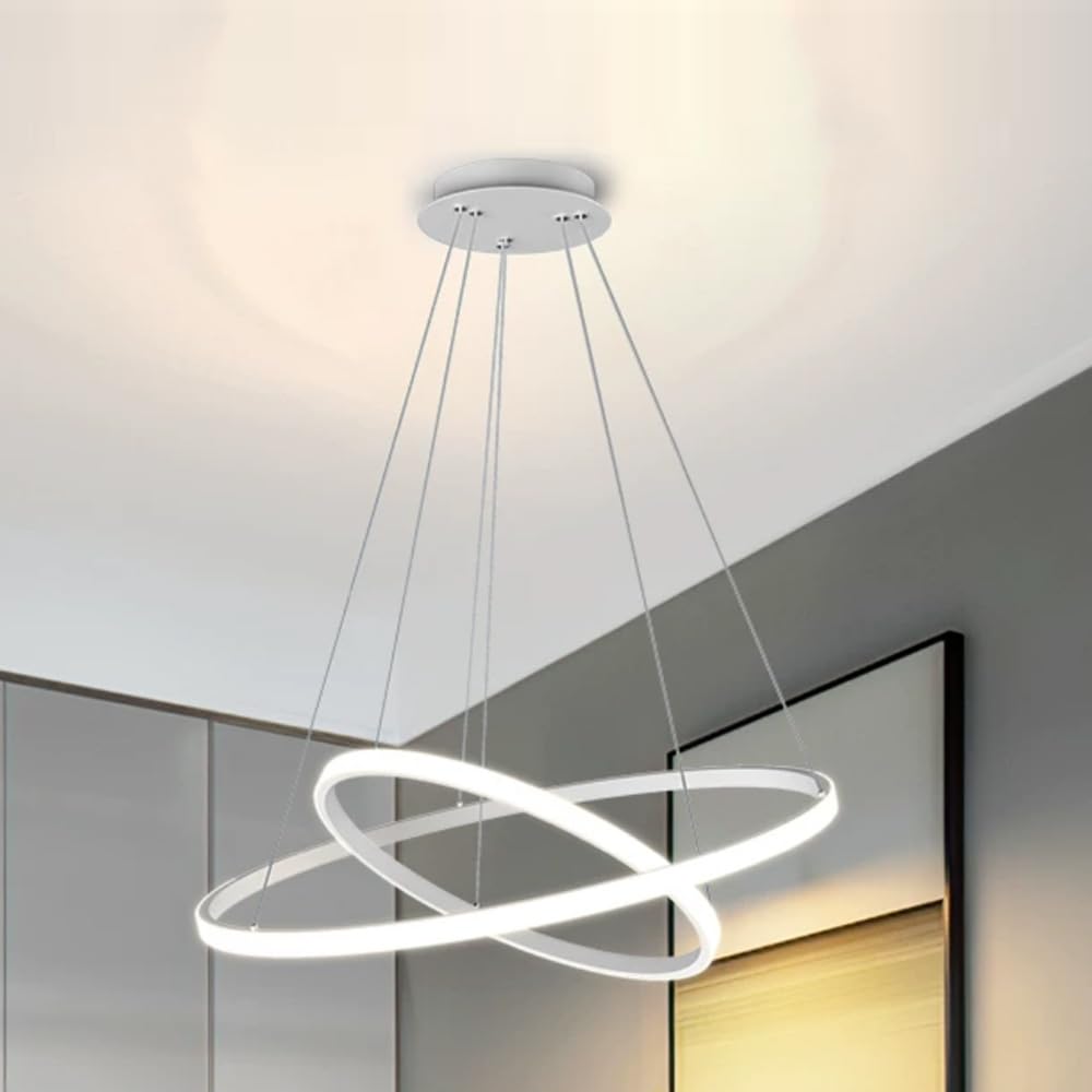 Lampada a Sospensione a LED, 2 Anelli Sospesi Lampadario Cerchi dal Design Moderno, per Soggiorno Sala da Cucina Stanza degli Ospiti (Bianco)