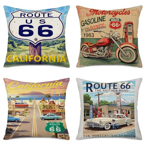 Best Motorcycle Route Planner: My Proven Blueprint 2026 9 Fukeen Set of 4 Cotton Linen Throw Pillow Covers Vintage American California Route 66 Signs Board Pillow Cases with Motorcycle Car Map Office Home Decorative Cushion Cover 18”x18” (Mother Road)