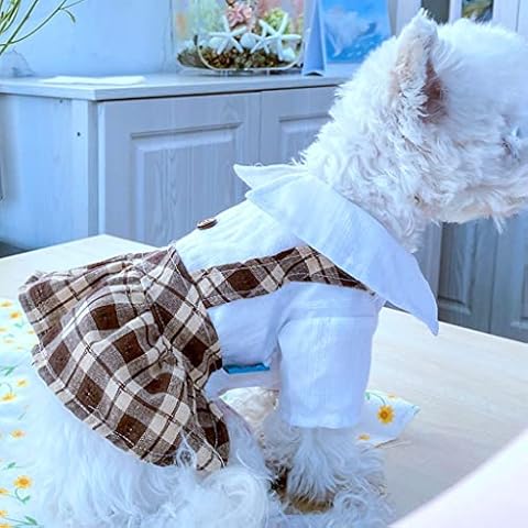 Pet Clothes Dogs Couples Dress Pants Dog or Cat Clothes Khaki Plaid Dress Grid Overalls Pants (Medium, Plaid Dress) Cover