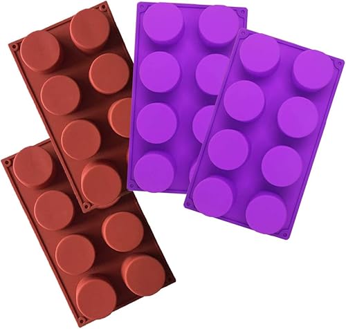 Moldes redondos de silicona para hornear de 8 cavidades, 4 moldes de bandeja para pasteles para cupcakes, galletas, jabón, magdalenas, fundición de