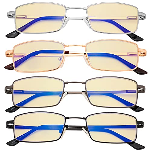 Image of Eyekepper 4 Pack Reading Glasses Blue Light Blocking Memory Titanium Bridge Computer Readers