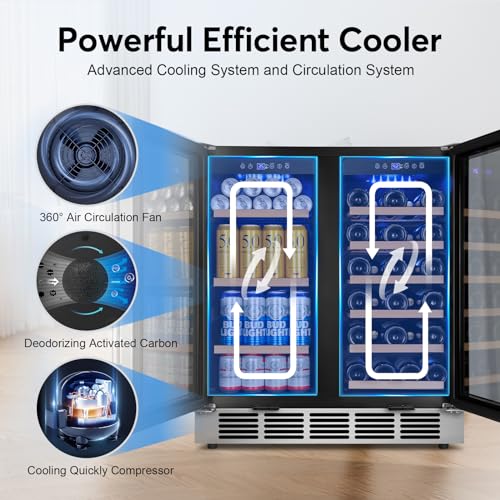 30" Wine and Beverage Refrigerator - Dual Zone Wine and Beverage Cooler, Under Counter/Freestanding Wine and Beer Fridge Holds 29 Bottles & 110 Cans - Ideal for Home, Bar, and Office-Premium Cooling on Fridge.com