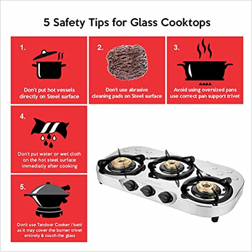 Image of UCOOK JUNTO Manual Stainless Steel Mid Delux 3B Series 3 Burners Gas Stove Stainless Steel Cooktop, Steel Grey