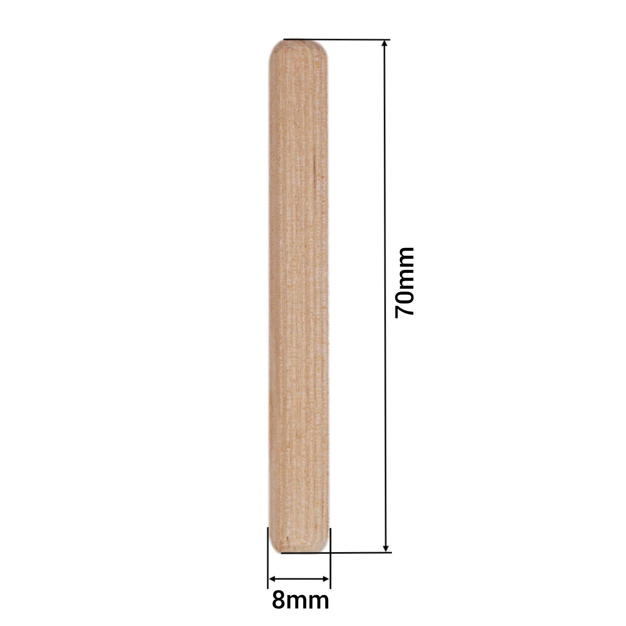 SKIR'CO (300 pezzi) Tasselli in Legno 8 x 70 mm, Tappi in Legno Scanalati, Perni Scanalati per Mobili, Tasselli Scanalati