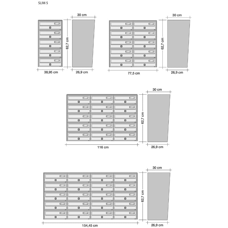ALUBOX SLIM Cassette Postali Condominiali 10 Posti 63X77,5X30 Cm In Lamiera Zincata E Alluminio Cassetta Postale Da Esterno Condominiale Con Sistema Anti Prelievo (ARGENTO)