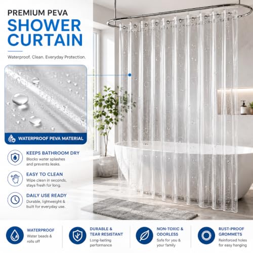 Weava HOME Clear PEVA Shower Curtain 70 x 72 Inch Pack of 2 - Image 8