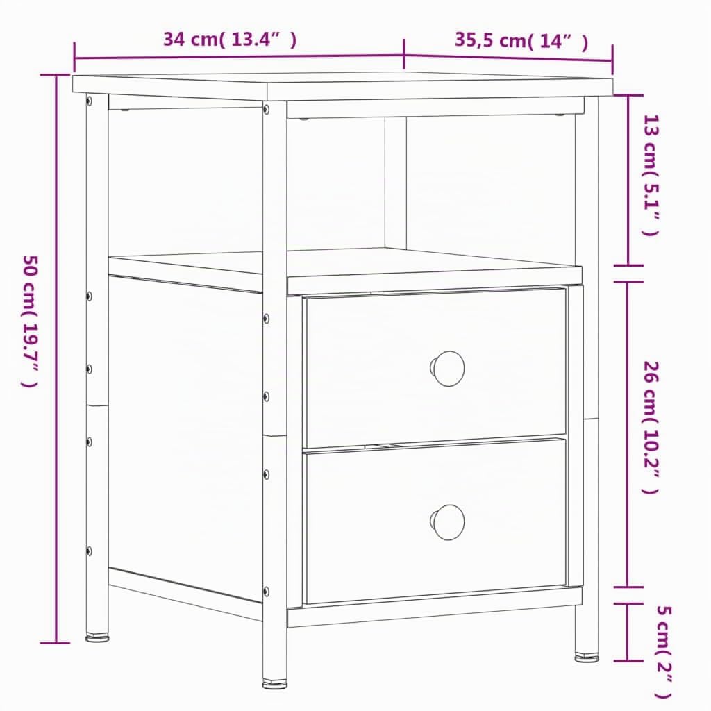 vidaXL Mesita de Noche Madera de ingeniería Roble Sonoma 34x35,5x50 cm