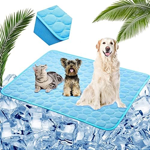 Thupmuk Dog Cooling Mat, Summer Cooling Mat for Dogs Washable Dog Cooling Pad Portable Breathable Ice Silk Self-Cooling Pad for Cats, Crates, Kennels and Beds (11.8x15.7, Light Blue)