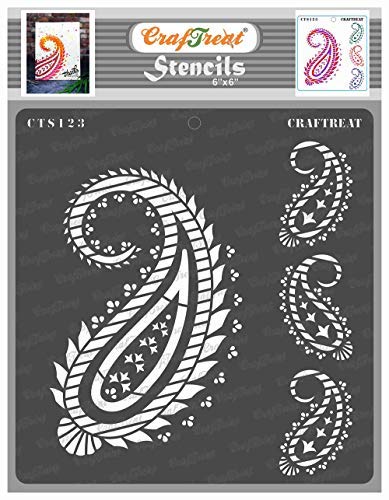 CrafTreat Stencil - Paisley and Border | Reusable Painting Template for Art and Craft, Mixed Media, Wall Painting, Home Decor, DIY Albums, Card Making and Fabric Painting, 6
