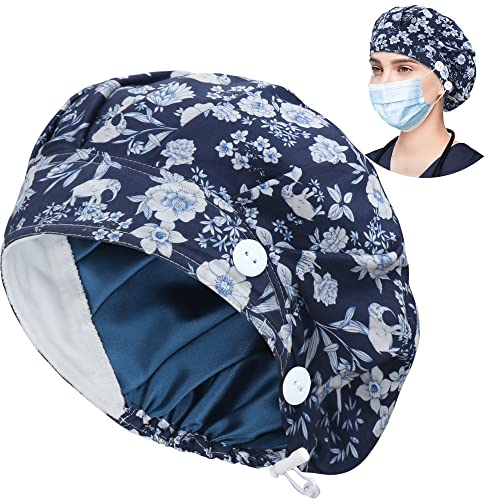 Image of ABAMERICA Bouffant Caps with Button and Sweatband, Adjustable Scrub Caps for Women Men, One Size Multi Color