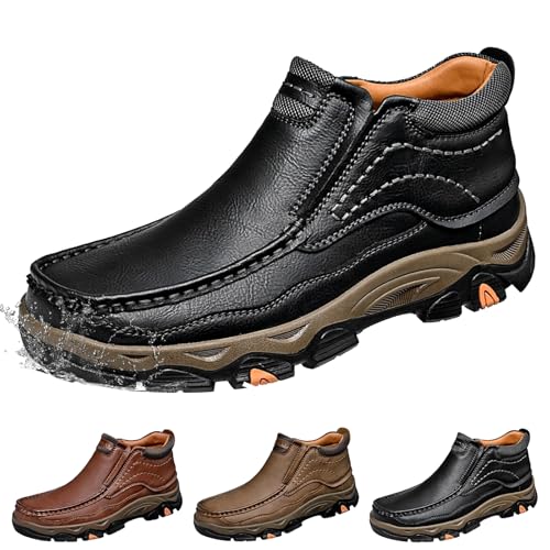 Men's Leather Dress Loafers Slip On Waterproof Boots for Men, Non Slip Lightweight Breathable Business Hiking Shoes for Wedding Walking Travel