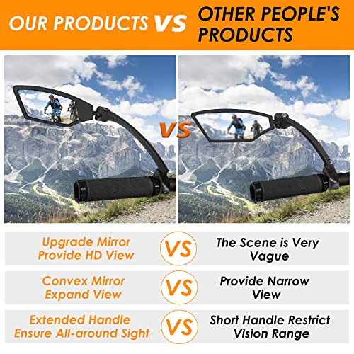Arkham Bike Mirror For Handlebars, Hd Bike Rearview Mirror, 360° Rotatable Wide View Bicycle Mirror, 6.5'' Extended Handle Mirror For 0.83-1'' Left Handlebar For Ebike, Road Bike #TOP3