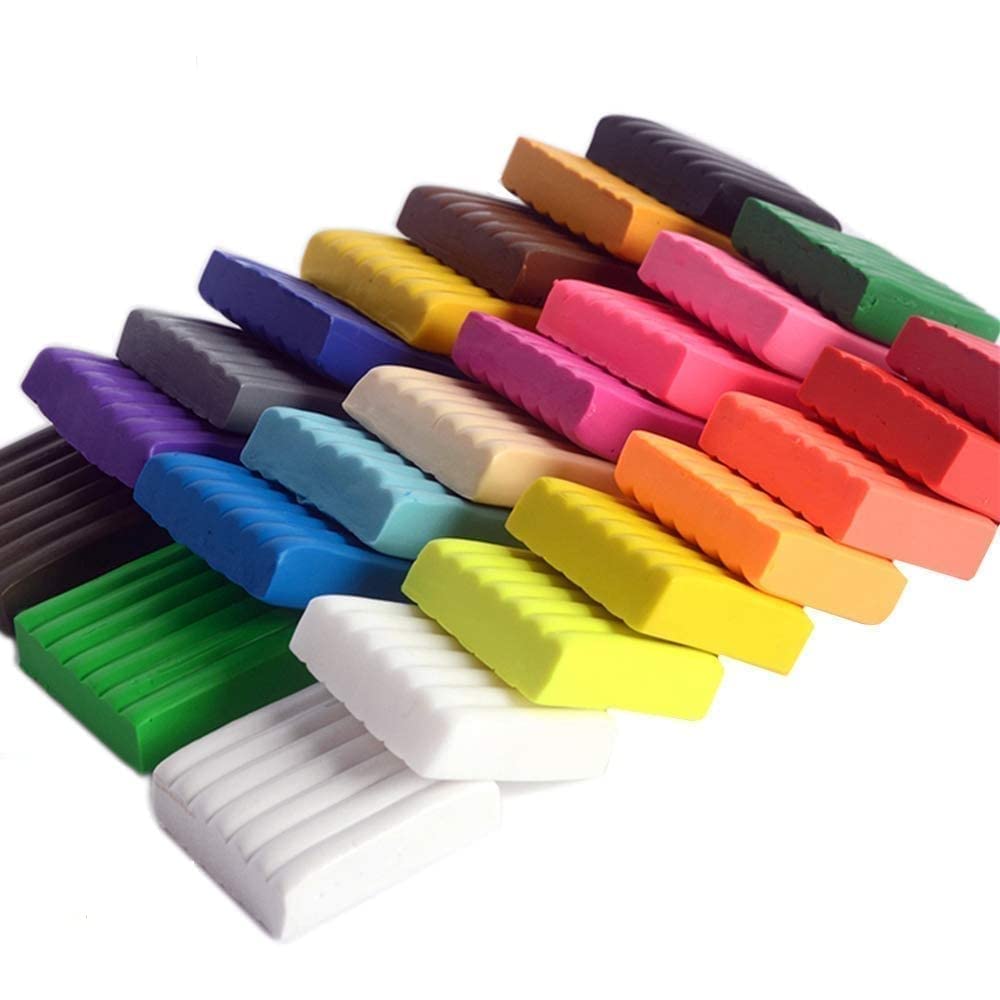 Polymer Clay Kit (Pack of 12) with 1 Clay Tool Set, 1 Key Chain and Assorted Hooks and Beads (20 g Each)