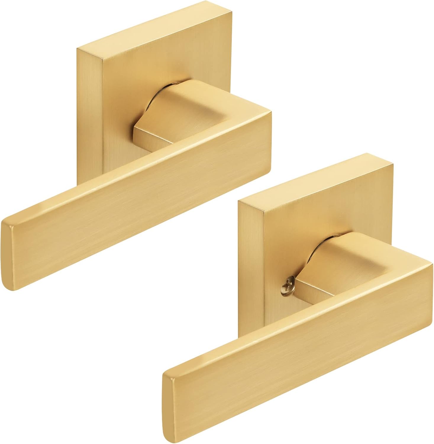 10 Pack Brass Interior Door Handles, Passage Function, Heavy Duty Hall and Closet Door Knobs, Satin Brass Closet Door Handles for Left or Right Handing