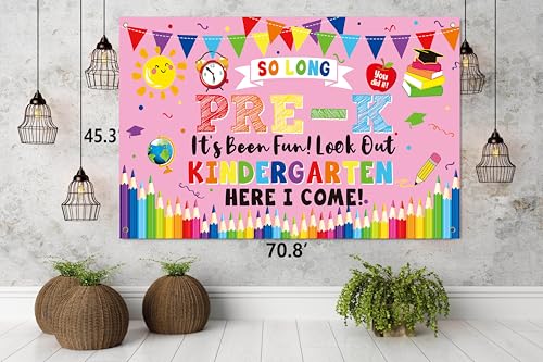 Image of PRE-K Graduation Decorations 2026,Preschool Graduation Banner Decorations,So Long Pre-k It's Been Fun Look Out Kindergarten Here I Come Photo Backdrop for Home School Classroom Party Supplies PKB
