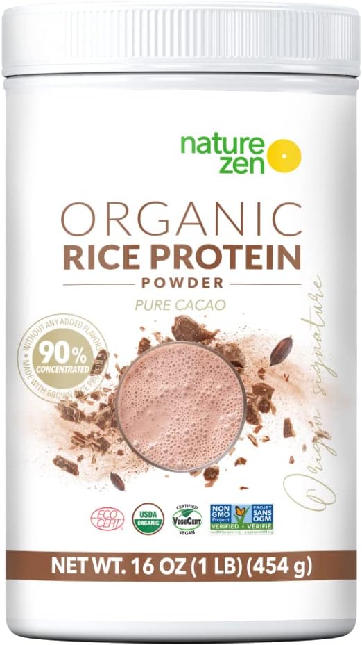 Nature Zen Organic Rice Protein Powder- Plant Based, Sugar & Gluten Free, No Soy & Peanuts (Pure Cacao