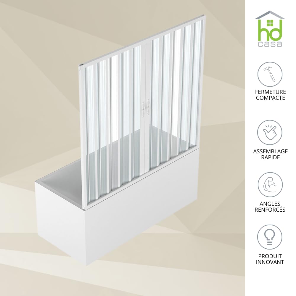 HDcasa Box Sobre Bañera Plegable Modelo Alba, Apertura Central Reversible, Paneles de PVC Recortables, Cabina de Ducha Ahorra Espacio Hecha en Italia, Mampara de Bañera, Mueble de Baño 170 cm