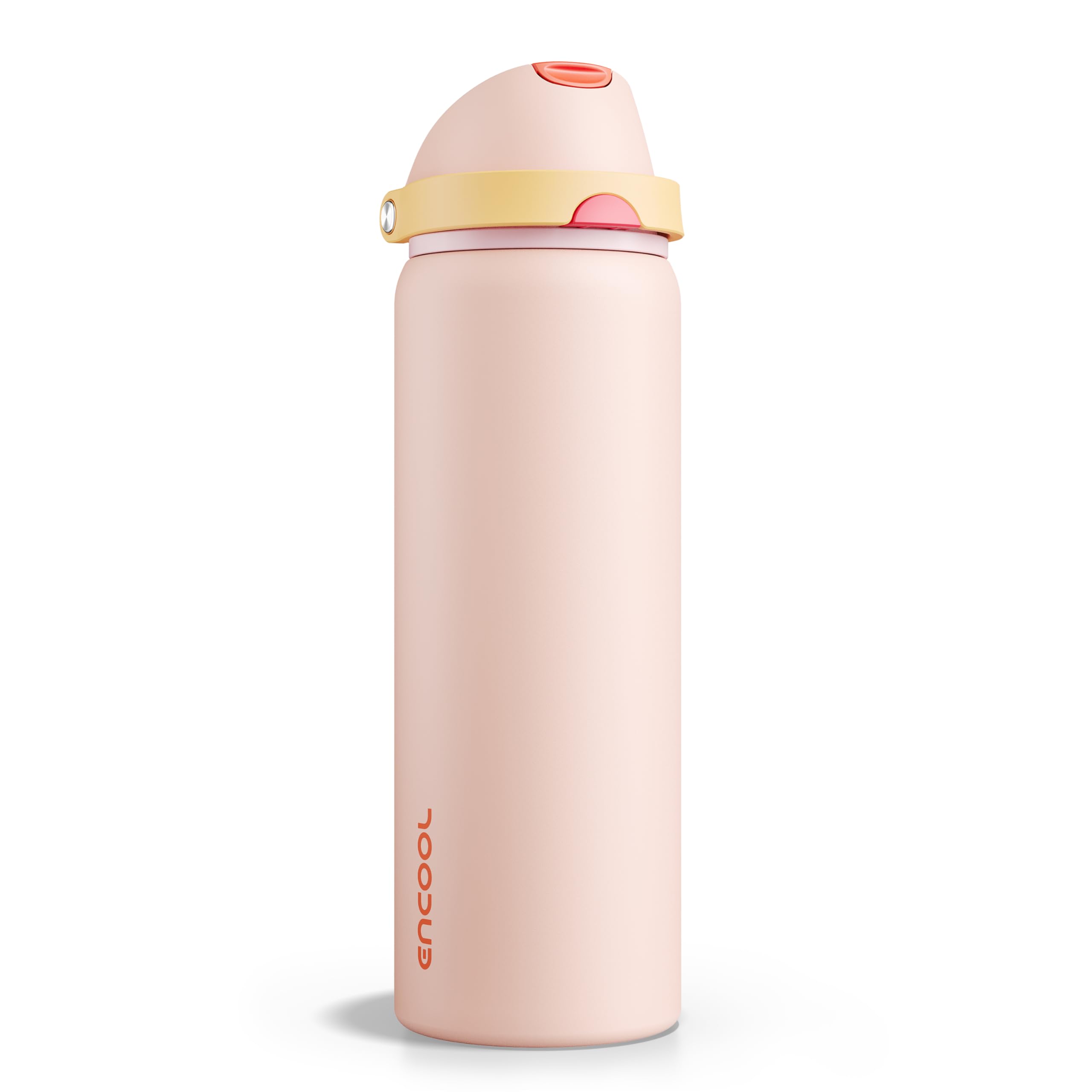 Insulated Water Bottle with Straw - Encool Stainless Steel Water Bottle with Push Button Lid, Leak-Proof &amp; BPA-Free, Keeps Cold for 24 Hours for Sports, Travel, Gym (32 oz, Pink Daisy-Red)
