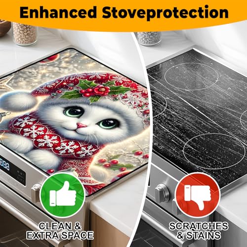 Image of Christmas Stove Top Cover Snowman Stove Top Cover for Home Decoration Kitchen Pad Non-Stick Washable Cooktop Covers Countertop Protector Keep Stove Clean 28 inchx20 inch (Cat)