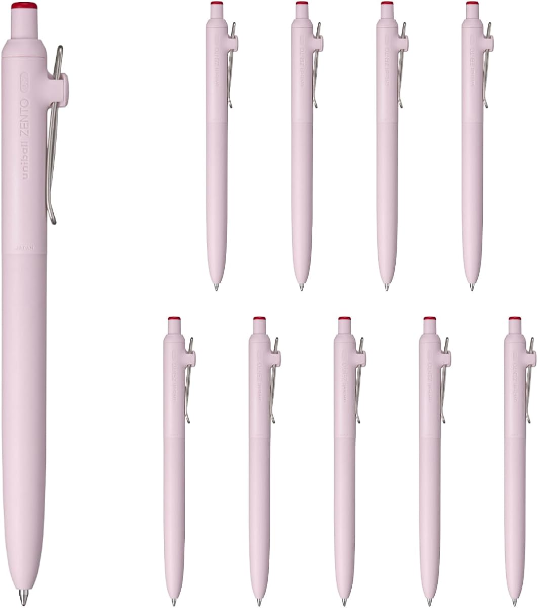 uniball ZENTO Basic Model Rollerball Pen, Medium 0.7mm, Water-Based Red Ink, Ultra-Smooth with Reduced Friction, Pack of 10 (UBNZS07.15)