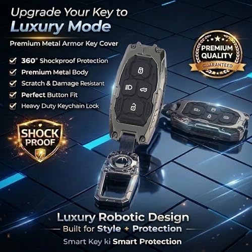Image of Car Key Cover Compatible with Tata Nexon, Harrier | Safari | Altroz | Tigor | Ev | Punch | Tiago Ev Electric 4-Button Smart Key (Transformer Armour Series)
