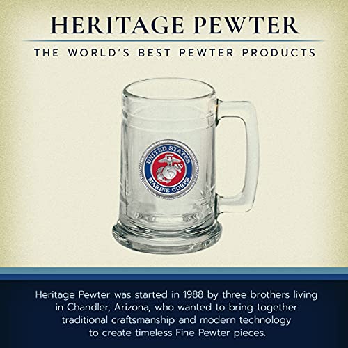 Heritage Pewter Marines Beer Stein Glass - Eagle Globe & Anchor | 15 Ounce German-Style Beer Glass | Intricately Crafted Metal Pewter Alma Mater Inlay #TOP4