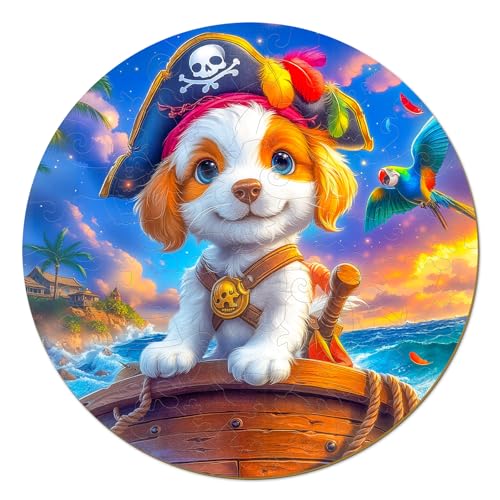 SECOGM Animal Wooden Puzzles for Kids - Pirate Puppy (11.4 * 11.4 in)
