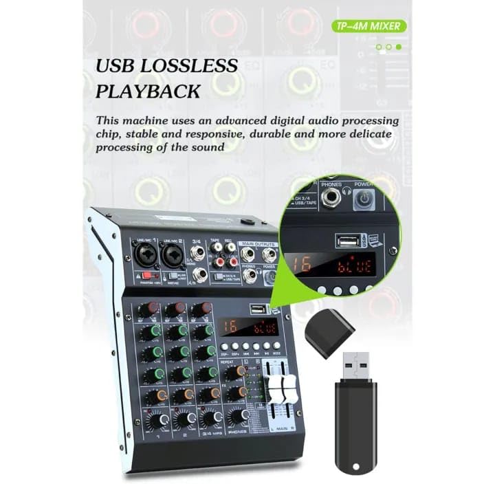 kh Audio Mixer 4 Channel for Stage Live Studio Stereo Recording DJ Stage Professional Audio Mixer Sound Board Console System Interface 4 Channel 48V Phantom Power (4 Channel DSP) - Image 7 thumbnail