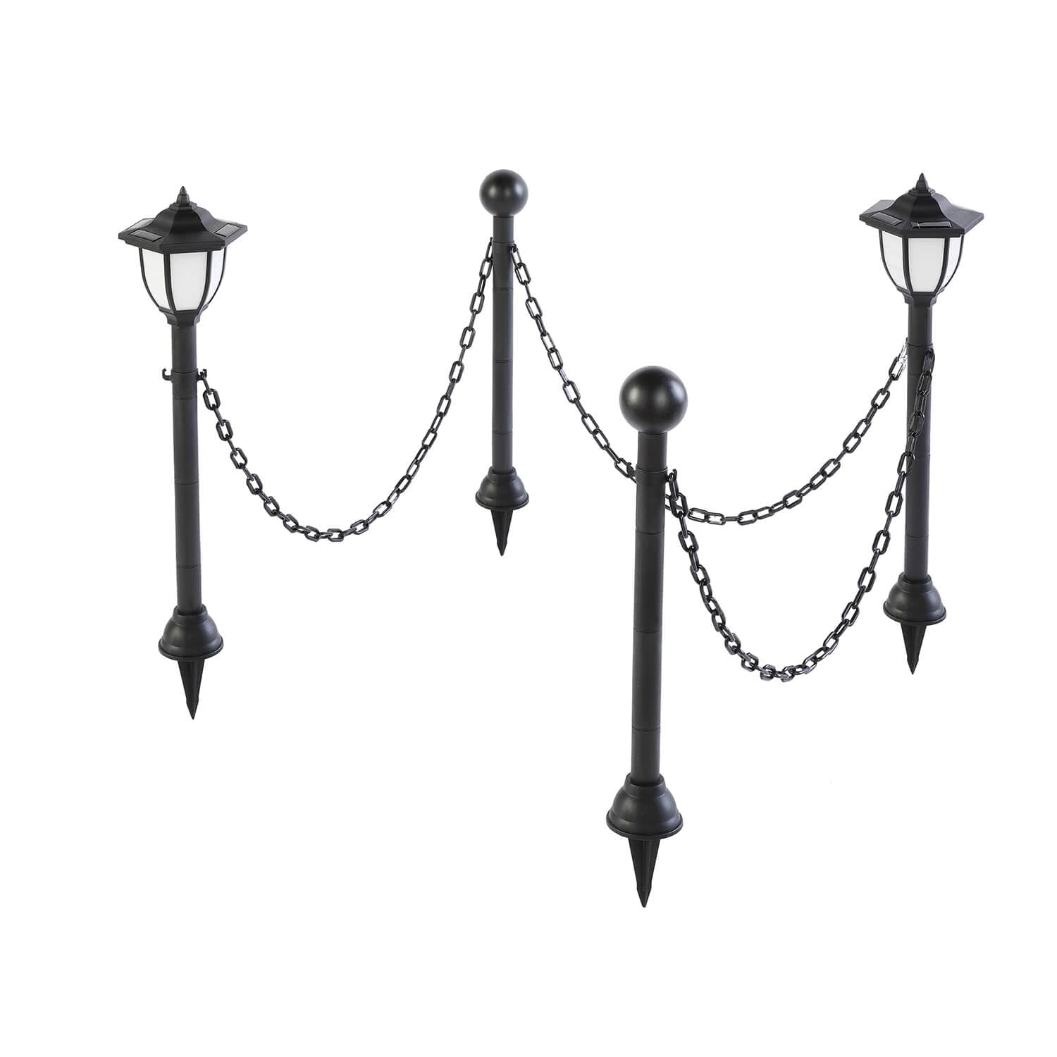 Coopers Of Stortford Black 4-Piece Solar Lamp Post & Chain Set | Outdoor Garden Path Lights Patio Pathway