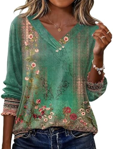 Rapbin Bluse Damen 3/4 Arm Shirt Elegant V-Ausschnitt Mit Knopfleiste 2026 | Tunika Sommer Tops Lässig Oberteil