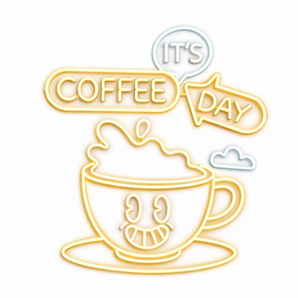 Letrero de Neón cafe its day Cartel Luminoso Decorativo APROXIMADAMENTE 70CM ALIMENTADOR 12 V