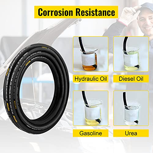 Vevor Hydraulic Hose 1/2 Inch X 100 Ft, Coiled Hydraulic Hose 4000 Psi, Rubber Hydraulic Hose With 2 High-Tensile Steel Wire Braid, Bulk Hydraulic Hose -20℃ To 140℃, Hydraulic Oil Flexible Hose #TOP3