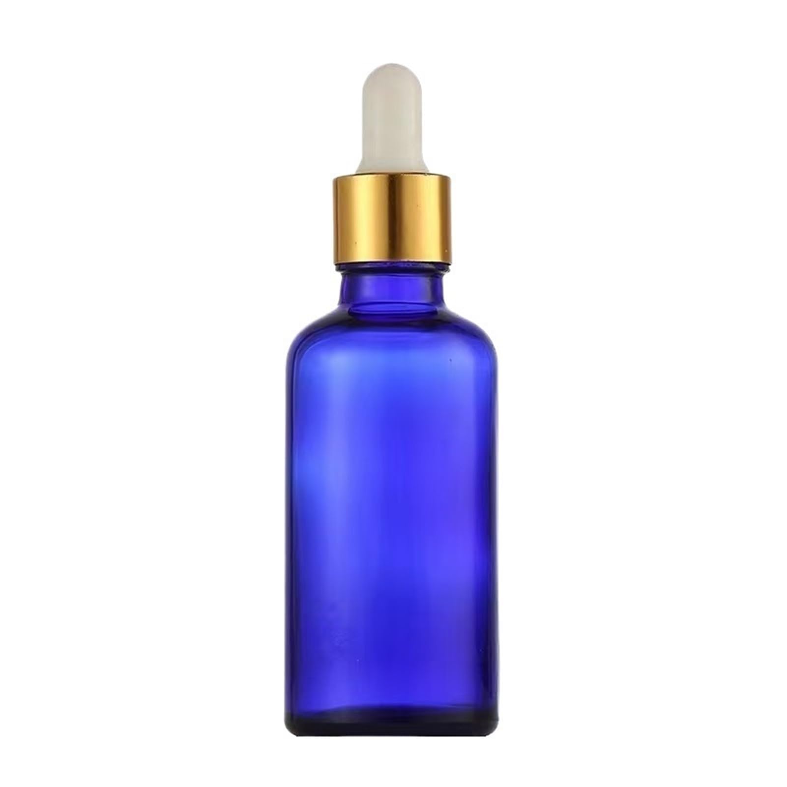 10 unids/lote de 5ml a 100ml, botella de aceite refinado de vidrio redondo azul de laboratorio con goteros de vidrio, círculo dorado for experimentos escolares(100ml)