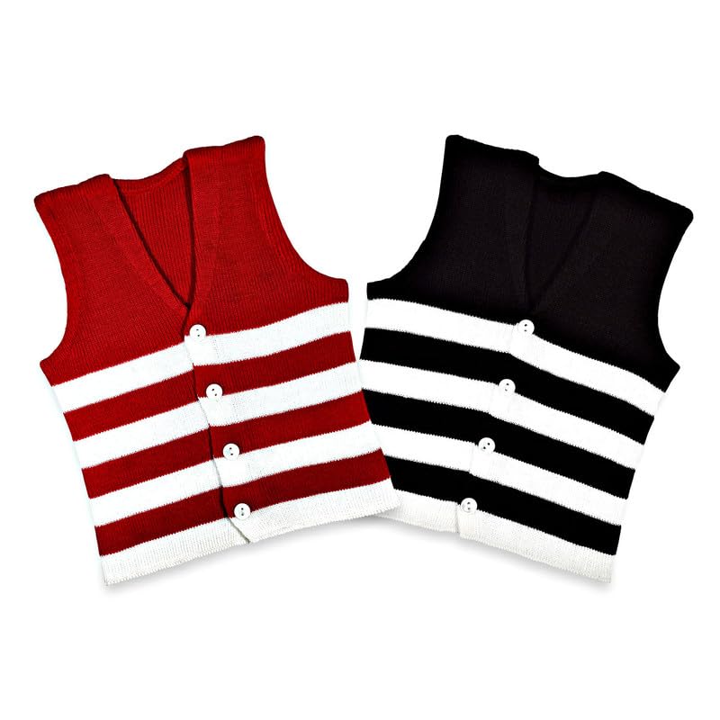 KIDSKA New Baby Woolen Sleeveless Front Open Sweater/Baby Woolen Clothes(Multicolor, 0 to 3 Months) - Pack of 2 - Image 2 thumbnail