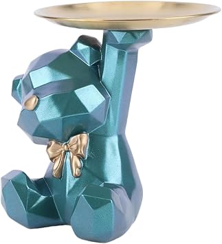 Geometric Bear Statue Key Bowl for Entryway Table, Geometric Cute Bear Candy Dish Decorative Ornament with Storage Tray Modern Art Nordic Statues Decor for Room Bar Entrance Office