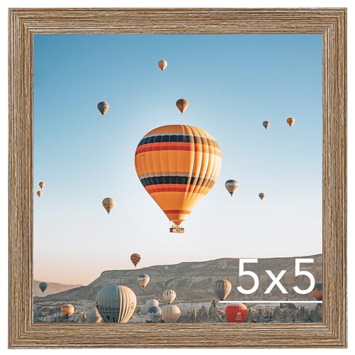Image of JCJMY 5x5 Picture Frame for Wall Hanging or Tabletop, Wall Mounting Horizontally or Vertically, 5 x 5 Square Wall Gallery Poster Photo Frame with Shatter Resistant Plexiglass, Rustic Brown