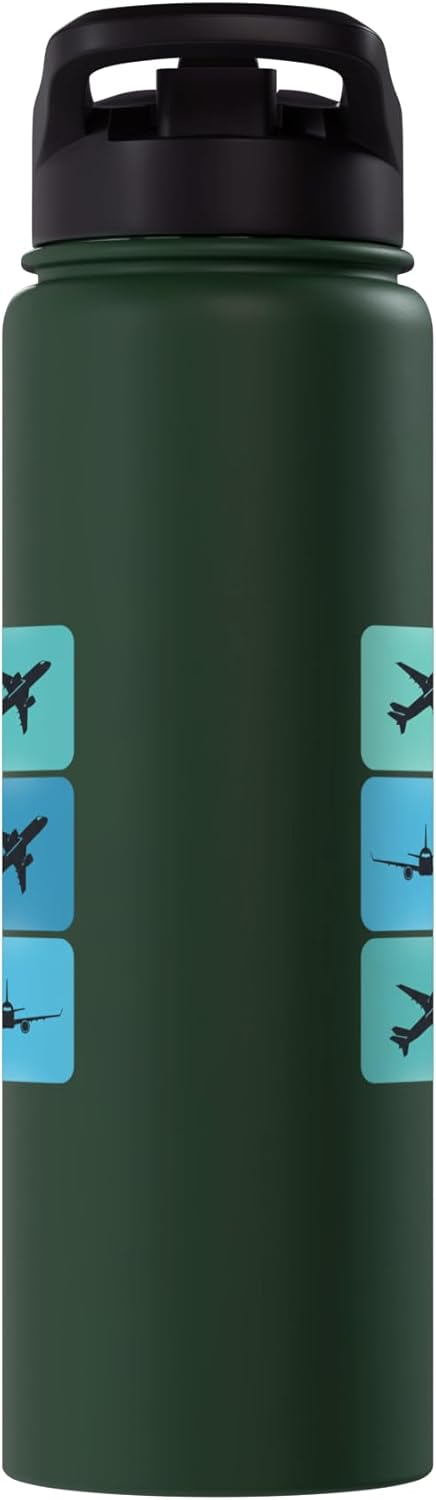 Airplane Silhouettes Aviation Pilot Travel Icons For Men Stainless Steel Insulated Water Bottle