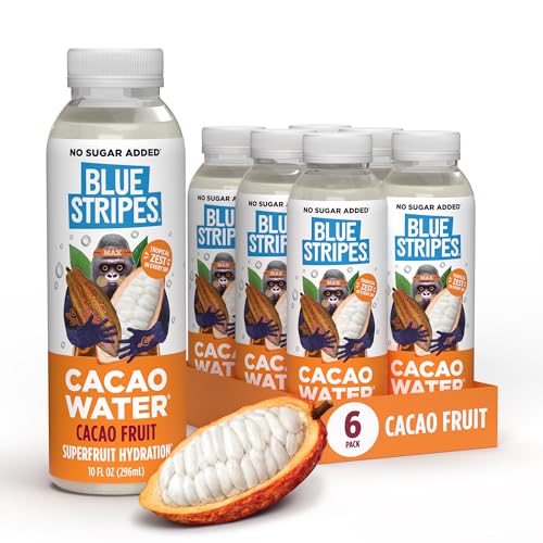 Image of Blue Stripes Cacao Water - Hydration Drink with Natural Electrolytes & Antioxidants | Cold Pressed Juice and Water with No Sugar Added | Plant Based, Non GMO | Cacao Fruit 10 Fl Oz (6 Pack)