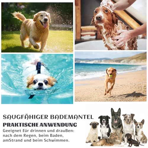 Zepphi Hundebademantel, Hunde Bademantel Mikrofaser Schnelltrockend, Hundehandtuch mit Klettverschluss und Verstellbarem Schrumpfband, super saugfähiger Haustier Trockenmantel(große Hunde)