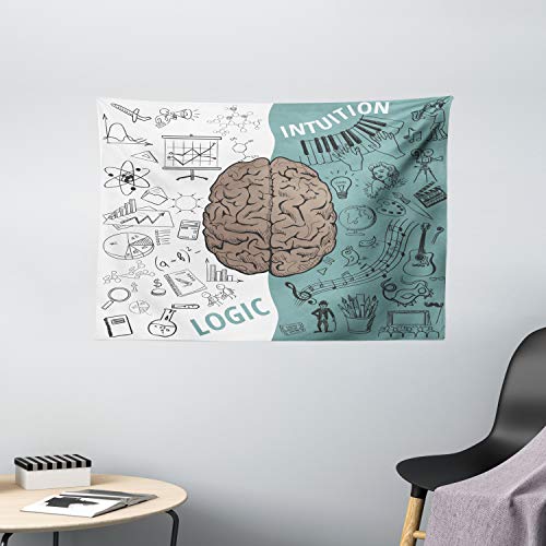 Ambesonne Modern Tapestry, Brain Image with Left and Right Side Music Logic Artwork