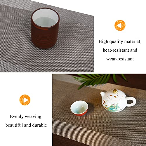 Osvino Table Runner Woven Vinyl Non-Slip Heat-Resistant Washable Table Runners For Dining Room, Kitchen, Restaurant Decor, Silver Grey, 12"X71" #TOP1