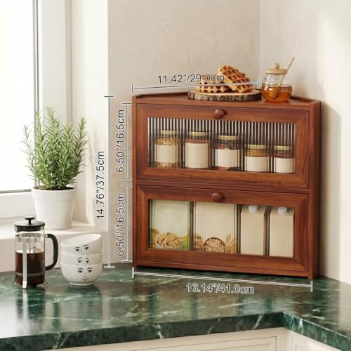 Brown Corner Bread Box,2 Tier Bamboo Bread Box for Kitchen Countertop by Plusinthebox - Used condition - Image 3