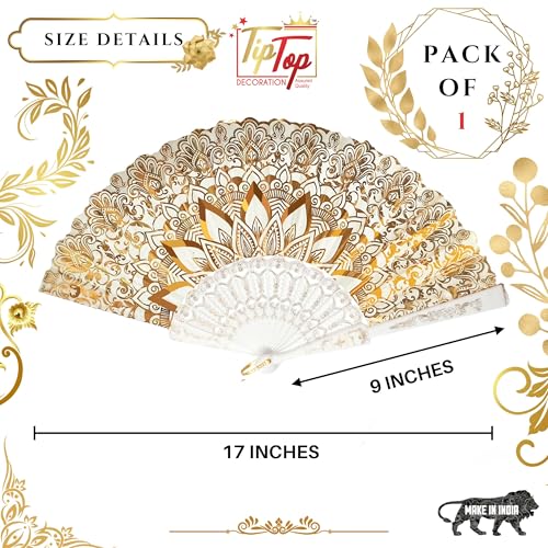 Image of Royal Gold Floral Japanese Handheld Folding Hand Fan (Heritage Edition) (Egyptian Majesty, Pack of 1 Piece)