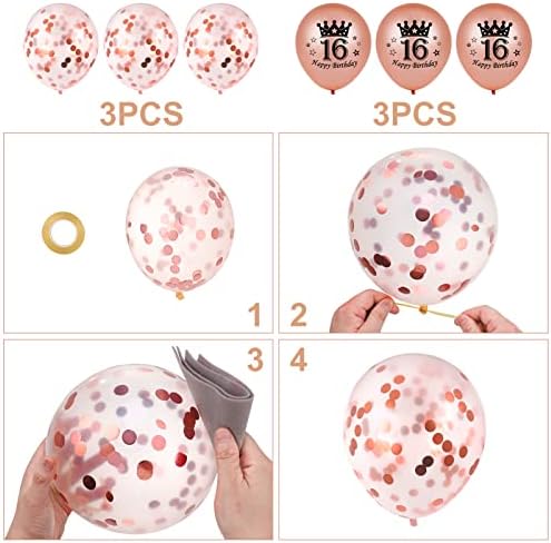 Dacitiery 16th Birthday Decorations for Girls, Rose Gold 16th Birthday Sash, Tiara, Candles, Balloons, Cake Toppers, Gifts for 16 Year Old Official Teenager Birthday Party Supplies