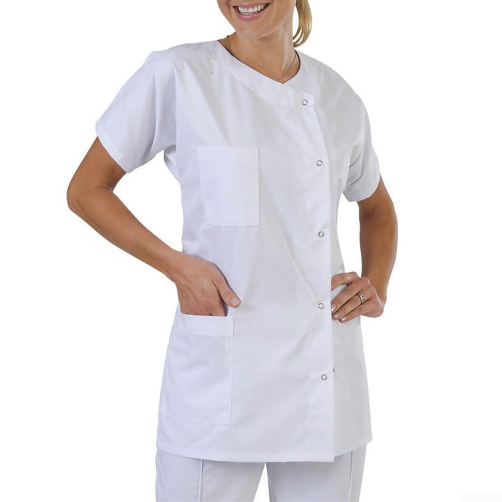 Top da lavoro a maniche corte senza colletto per ospedale da laboratorio cappotto per donne e uomini in comodo misto cotone