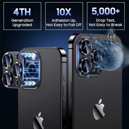 Uyiton Compatible with iPhone 15 Pro/iPhone 15 Pro Max Camera Lens Protector, [Not Easy to Break][Strong Adsorption][Case-Friendly] Metal Tempered Glass Rear Camera Screen Cover - Black Titanium - Thumbnail 2