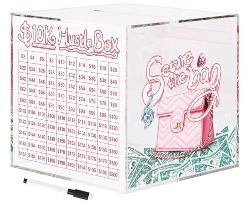 10K Smash Box Money Saving Challenge, Clear Acrylic Piggy Bank for Adults, Break to Open Cash Vault, Cash and Coin Collection Box (5.7 inch)