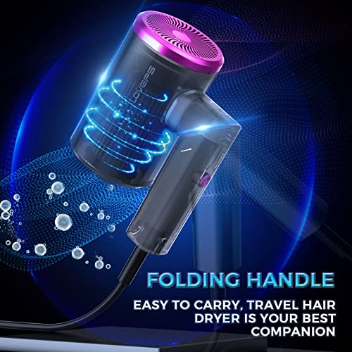 Loveps Hair Dryer With Diffuser, 1800W Ionic Travel Blow Dryer, Foldable Handle, Constant Temperature Hair Care Without Hair Damage, Purple #TOP2