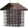More Birds Double Suet Cage Bird Feeder with Metal Roof Fruit and Suet Feeder 2 Suet Cake Capacity